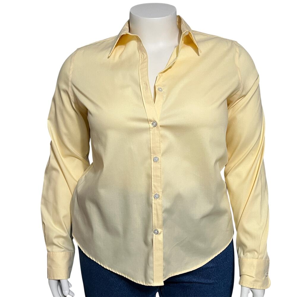 ⭐️George Pale Yellow Women’s Button Front Cotton Shirt Sz-XL